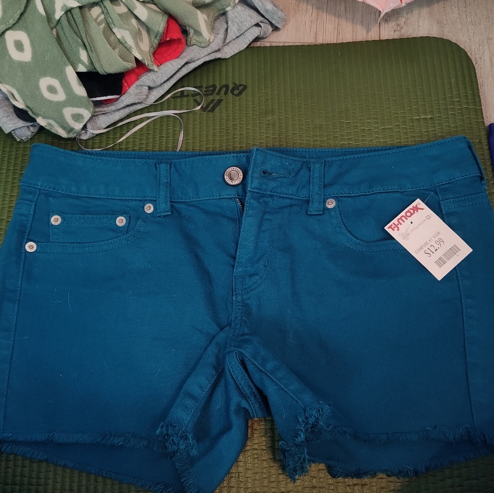 American Eagle Shorts Size 10 Women's Teal Denim Shorts